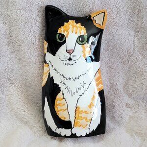 Vintage Ceramic Calico Tabby Cat Vase by Nina Lyman 2001 - Excellent Condition